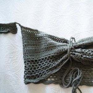 Dark Green Crochet Knit Crop Top